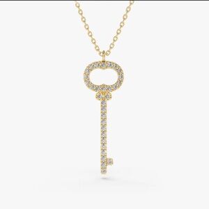 Brand new Ferkos solid 14k Gold natural Diamond Key Charm necklace